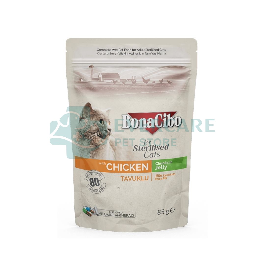 Bonacibo Sterilised Adult Cat Pouch - Chicken Chunks In Jelly 85G