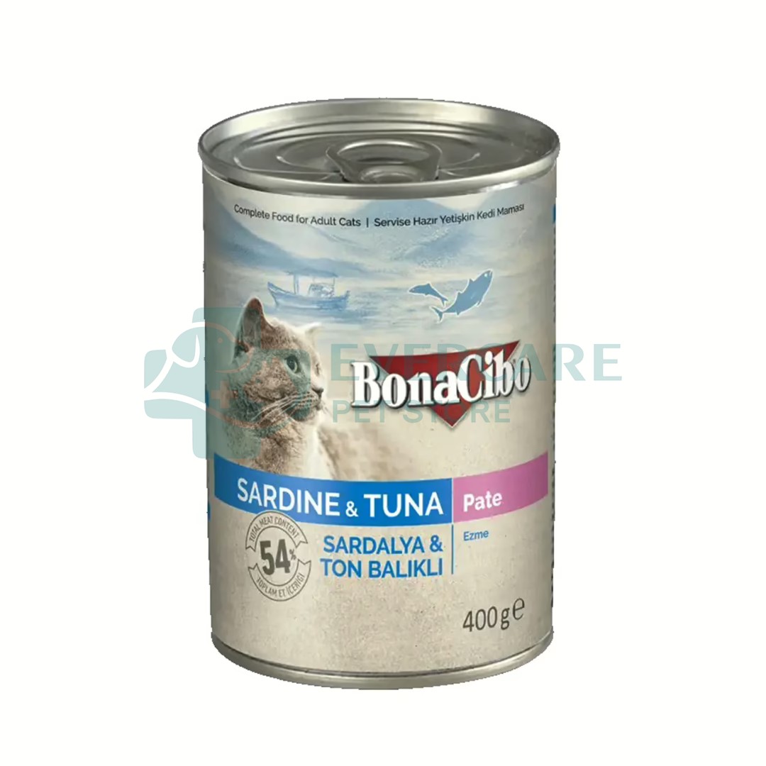 Bonacibo Wet Food for Cats in Can - Sardine n Tuna in Pate - 400 Gram