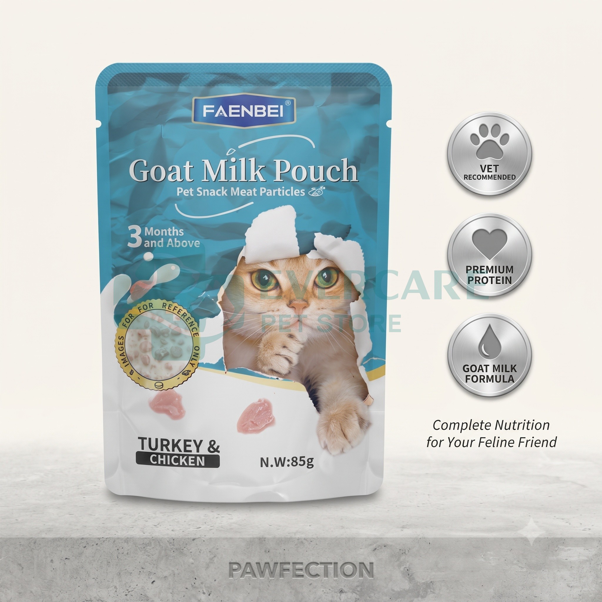 Faenbei Goat Milk Pouch Cat Wet Food Pouch - 85 Gram - Turkey And Chicken
