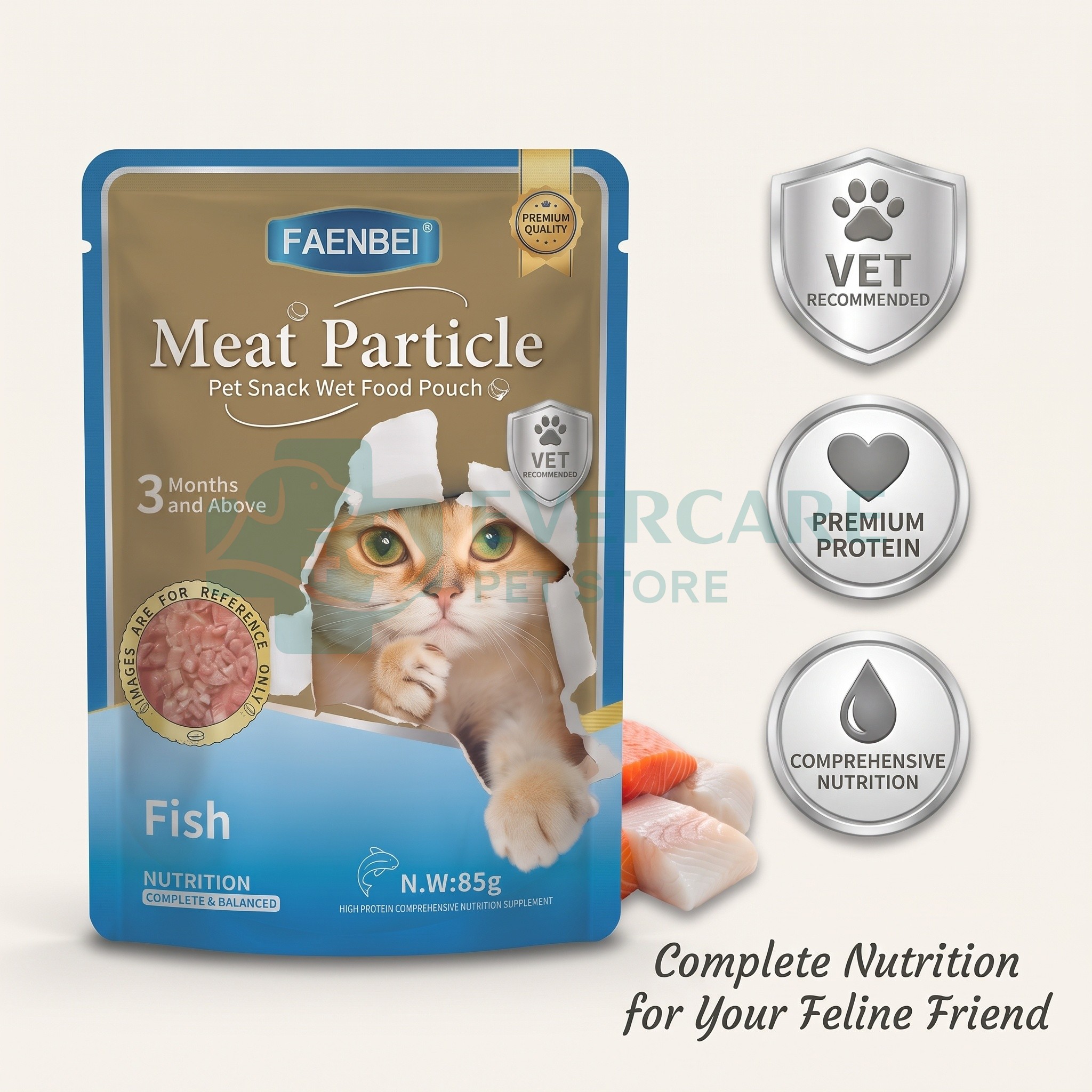 Faenbei Meat Particle Pet Snack Cat Wet Food Pouch - 85 Gram