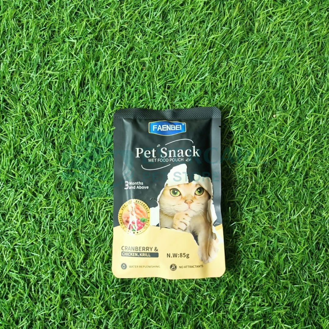 Faenbei Pet Snack Cat Wet Food Pouch - 85 Gram - Cranberry And Chicken, Krill thumbnail 2