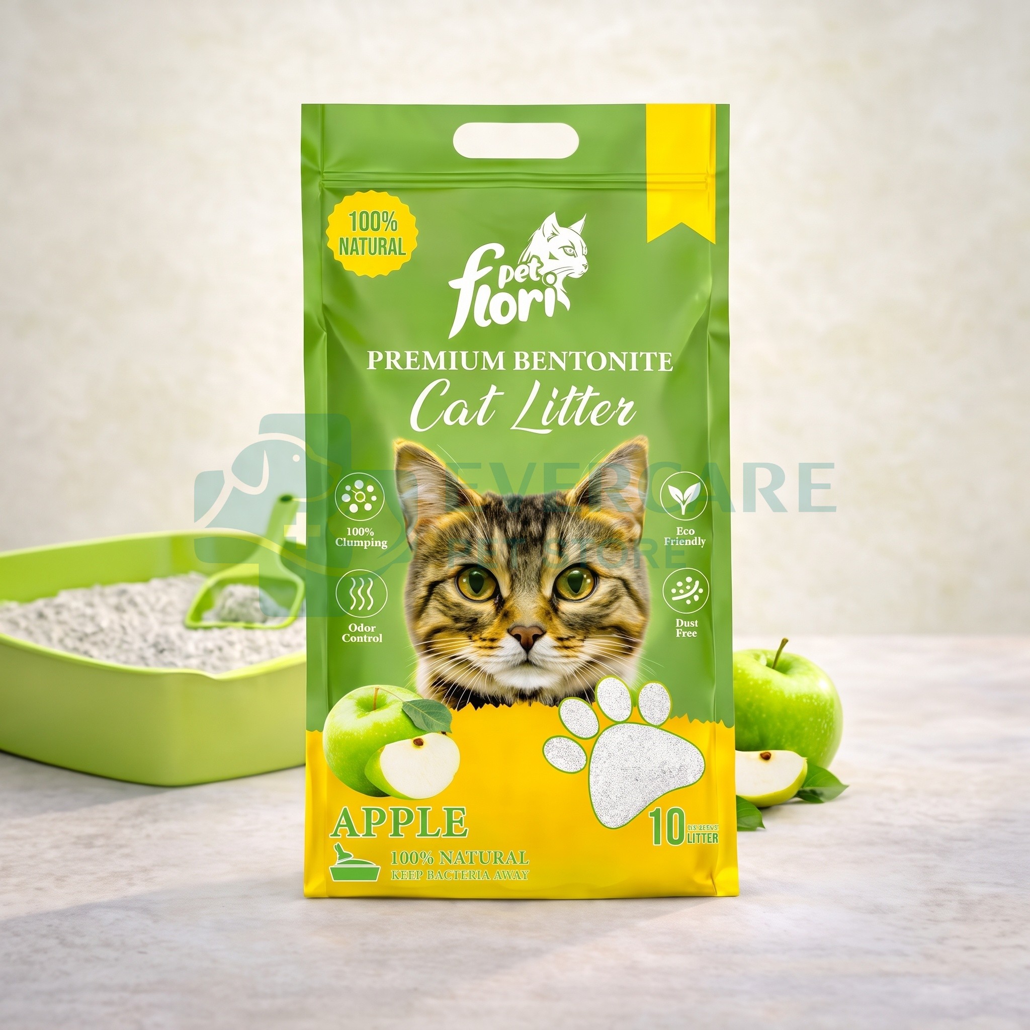 Flori Pet Premium Bentonite Cat Litter - Apple - 10L