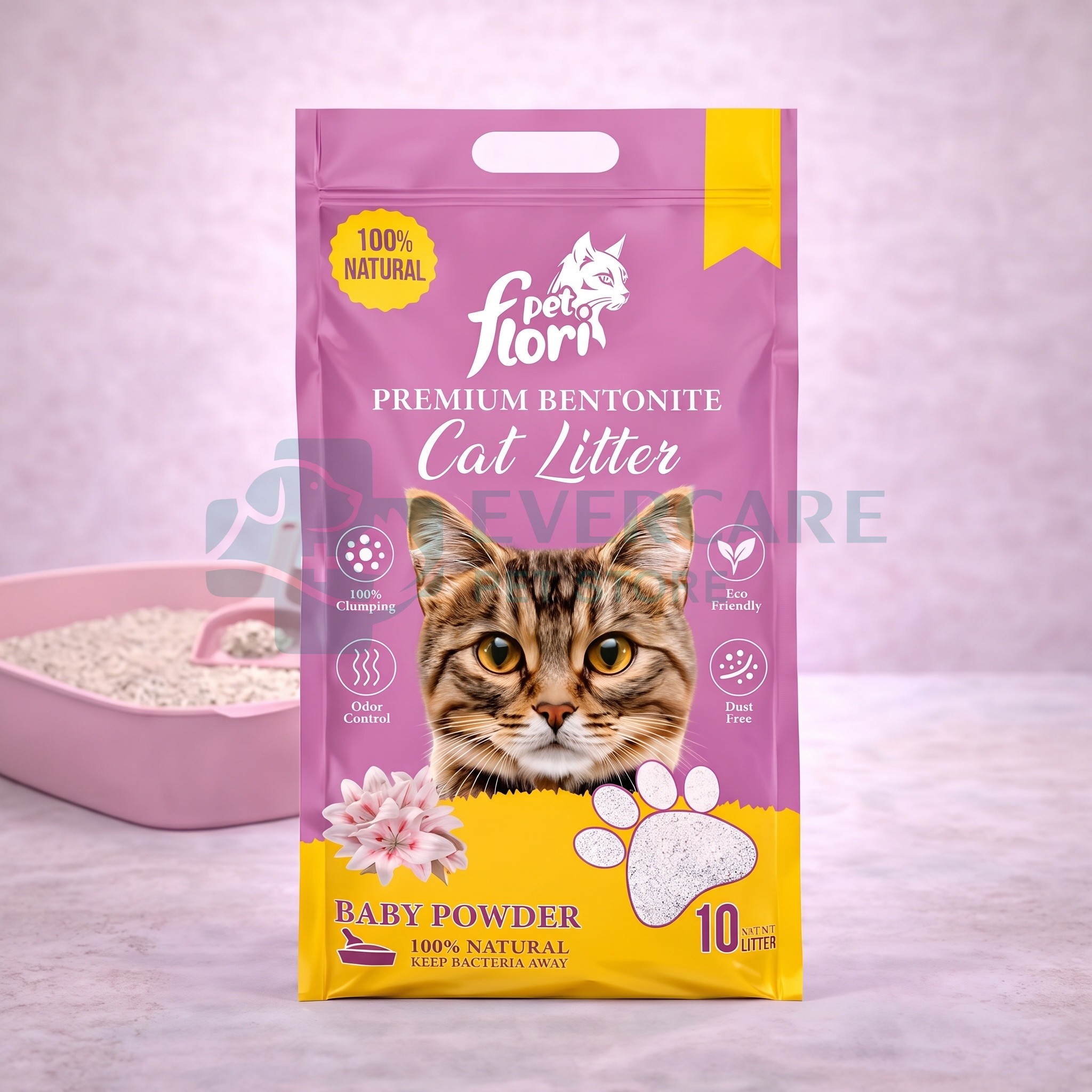 Flori Pet Premium Bentonite Cat Litter - Baby Powder - 10L