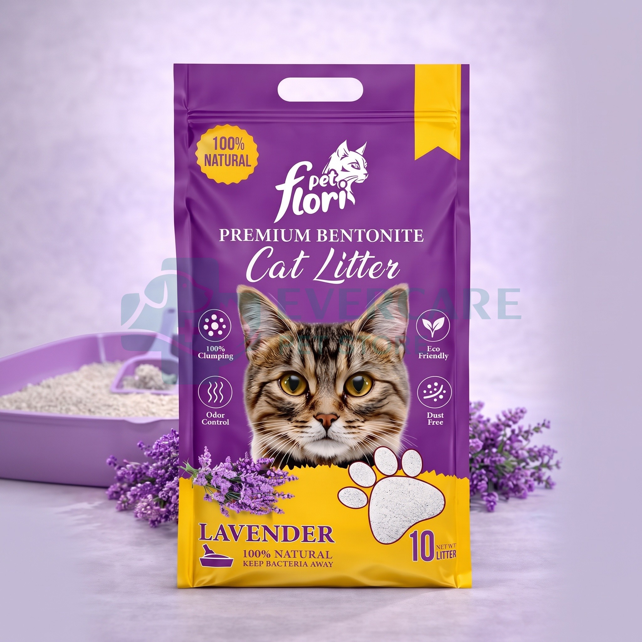 Flori Pet Premium Bentonite Cat Litter - Lavender - 10L