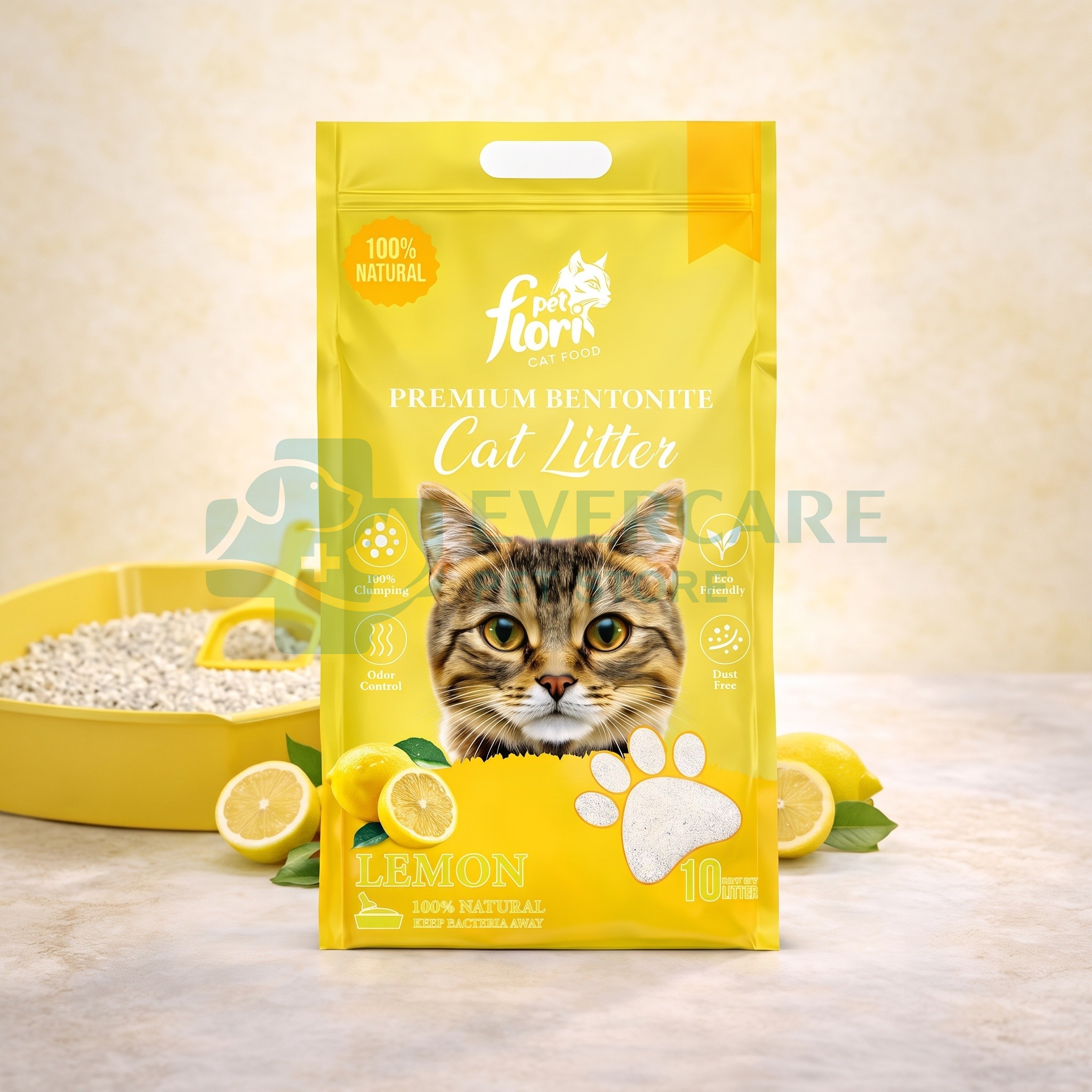 Flori Pet Premium Bentonite Cat Litter - Lemon - 10L