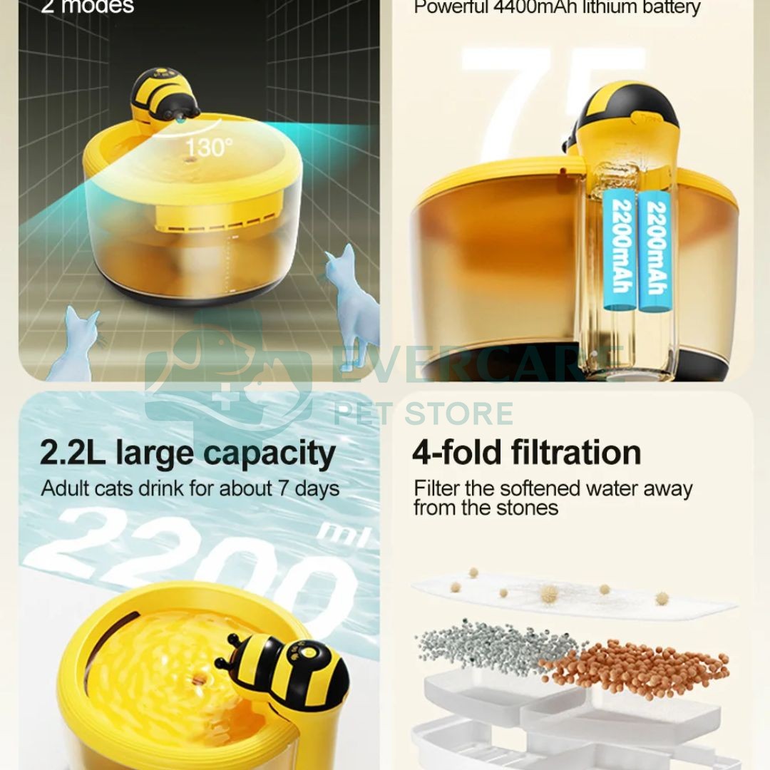 Honey Bee Shaped Rechargeable Water Fountain for Cats with Motion Sensor thumbnail 7