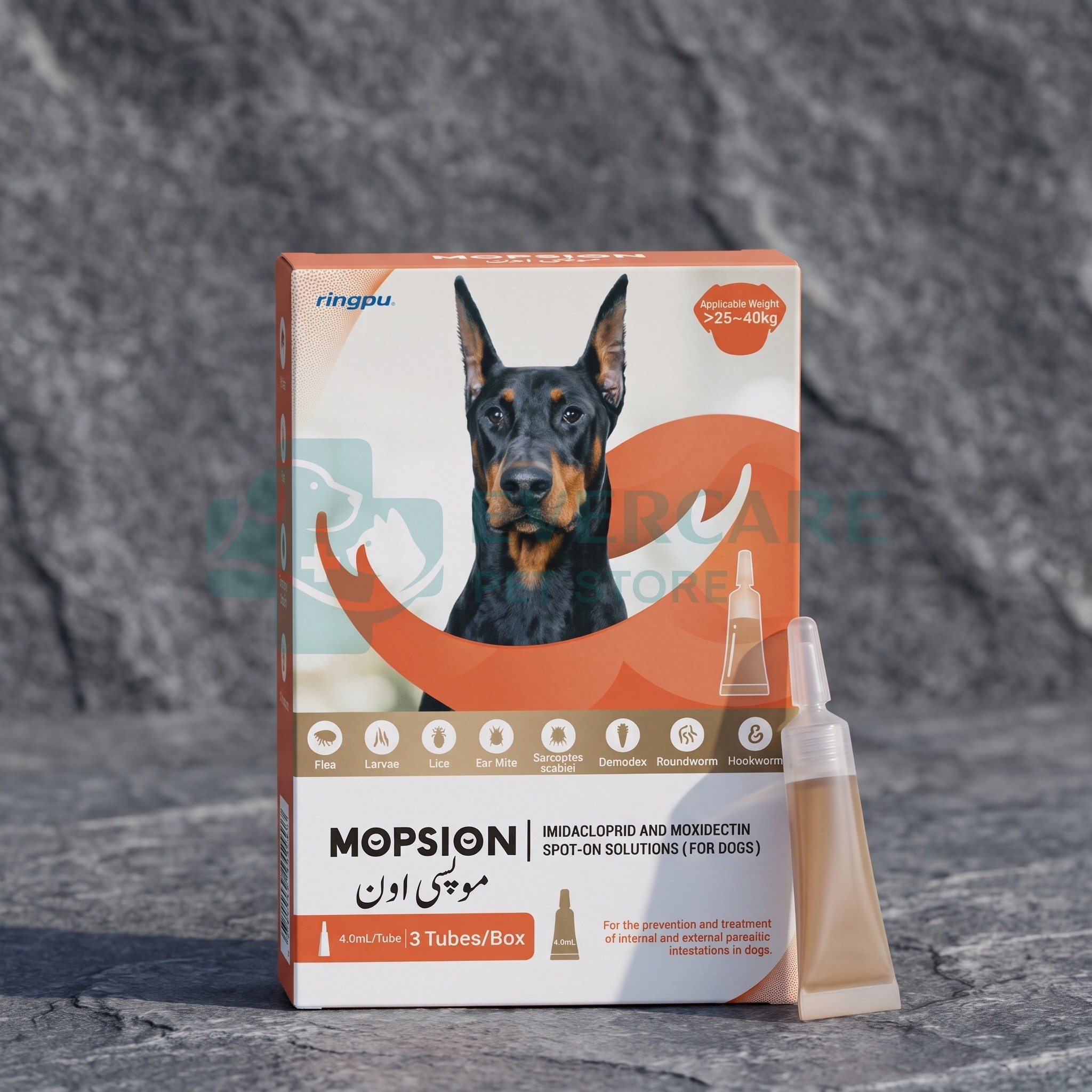 Mopsion Spot on Solution For Dogs (24-40kg) Ear Mite And Worm Protection 1-Tube (4.0ML)