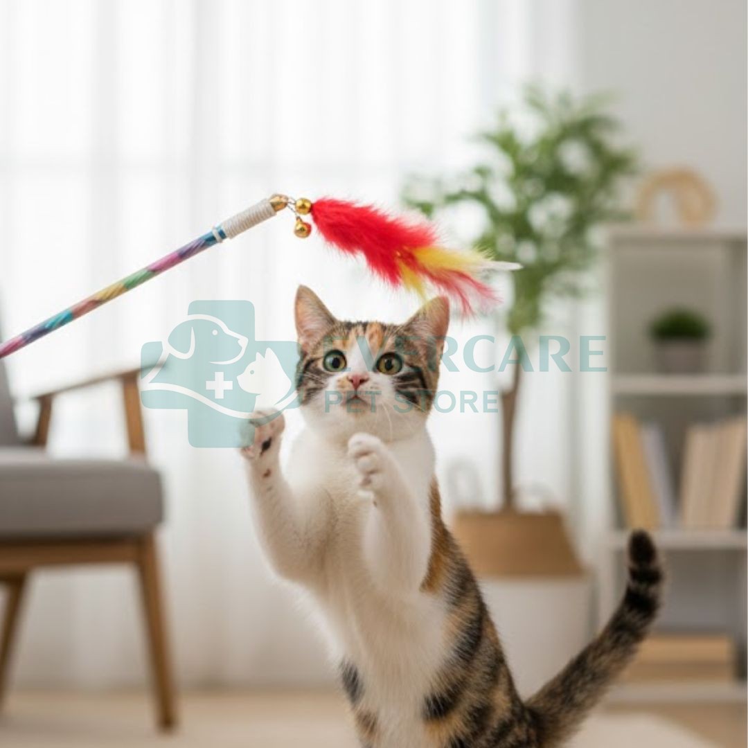 Plastic Cat Wand With Colorful Feather