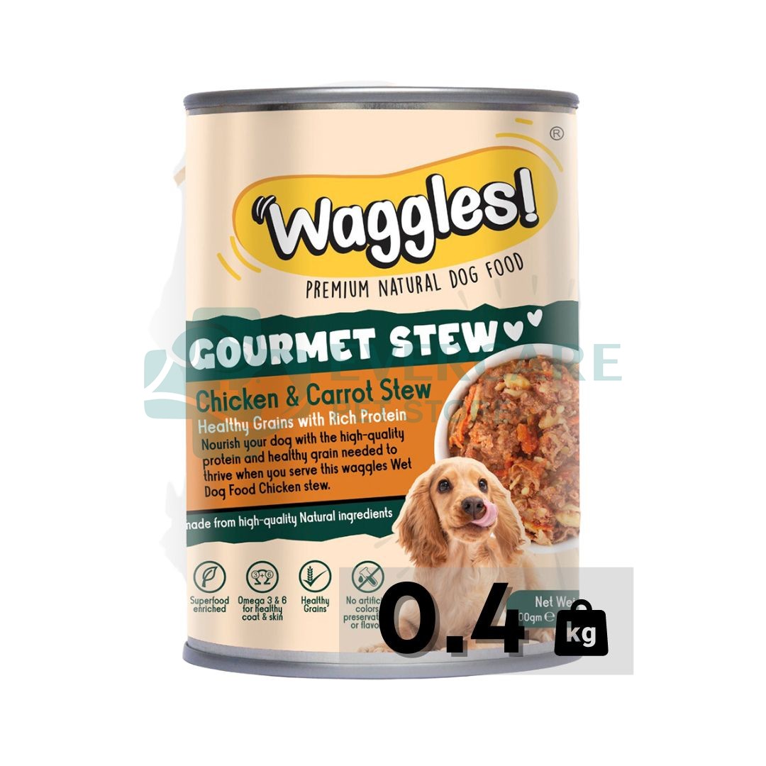 Waggles Dog Wet Food Chicken And Carrot Gourmet Stew - 400 Gram