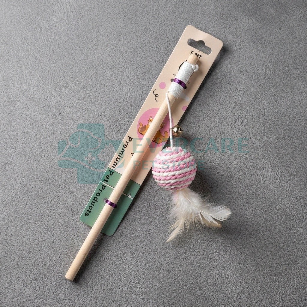 Wooden Cat Wand With Sisal Ball